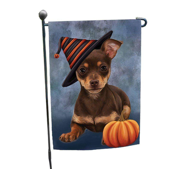 Chihuahua Puppy Dog Wearing Witch Hat with Pumpkin Garden Flag