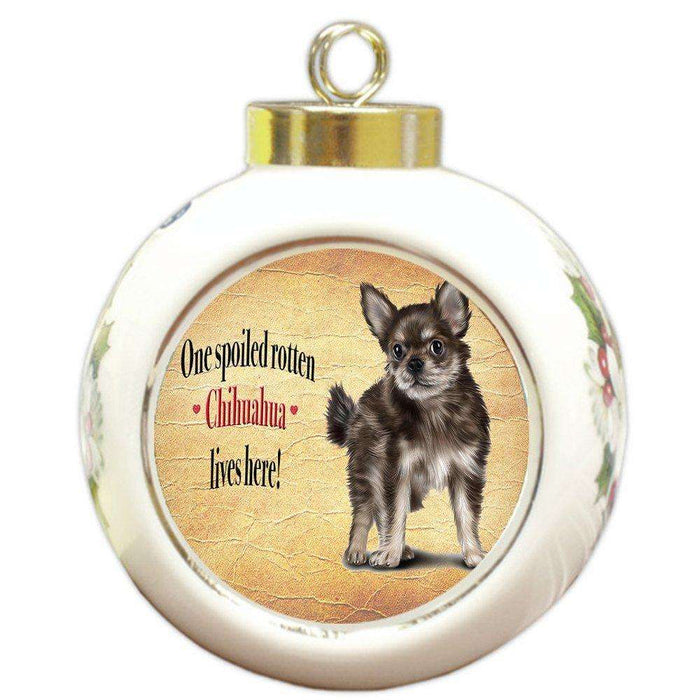 Chihuahua Puppy Spoiled Rotten Dog Round Ceramic Christmas Ornament