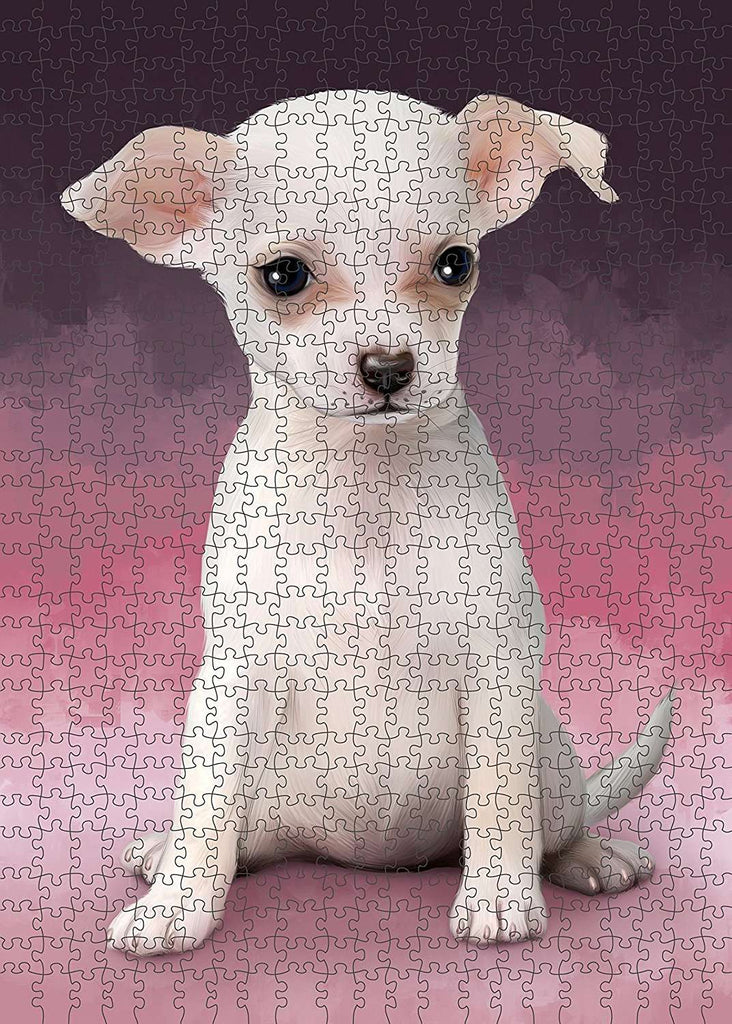 Cute Fluffy Chihuahua Dog Near Blossoming 829 Jigsaw Puzzle by