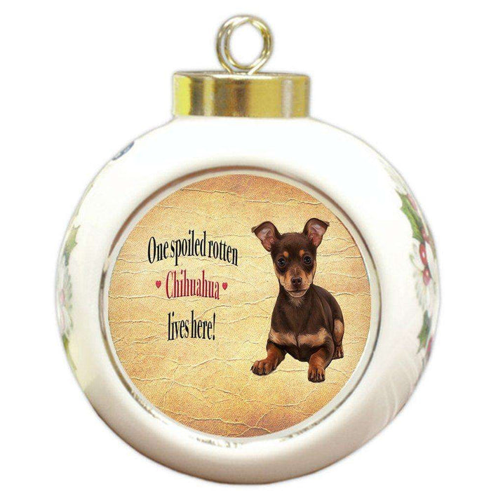 Chihuahua Spoiled Rotten Dog Round Ceramic Christmas Ornament
