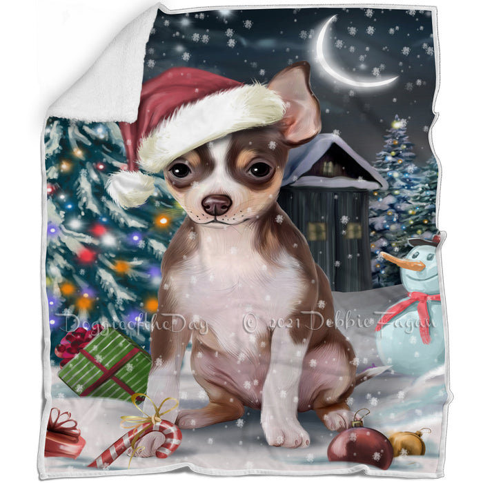 Have a Holly Jolly Christmas Chihuahua Dog in Holiday Background Blanket D087