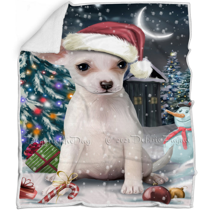 Have a Holly Jolly Christmas Chihuahua Dog in Holiday Background Blanket D088