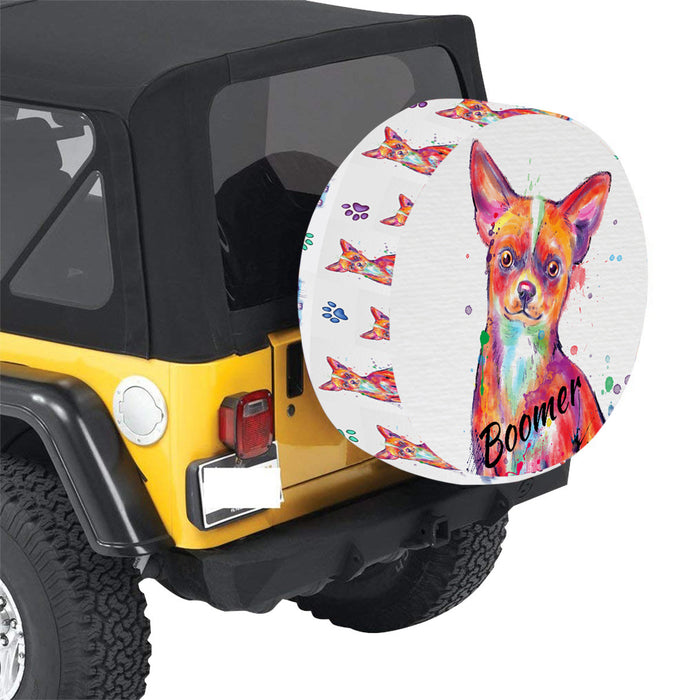 Custom Pet Name Personalized Watercolor Chihuahua Dog Car Tire Cover