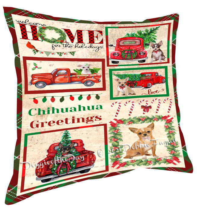 Welcome Home for Christmas Holidays Chihuahua Dogs Pillow with Top Quality High-Resolution Images - Ultra Soft Pet Pillows for Sleeping - Reversible & Comfort - Ideal Gift for Dog Lover - Cushion for Sofa Couch Bed - 100% Polyester