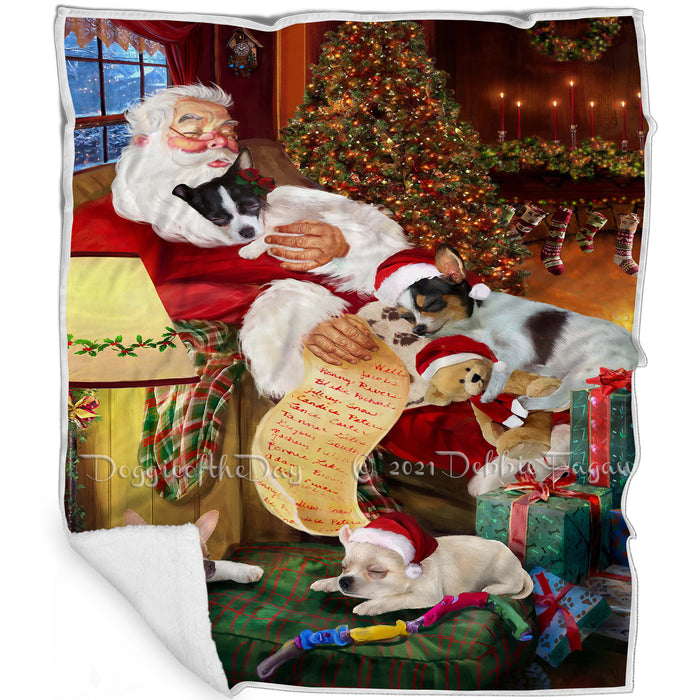 Chihuahua Dog and Puppies Sleeping with Santa Blanket