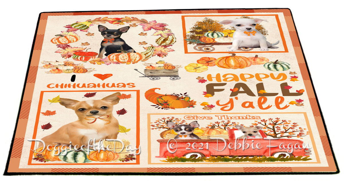 Happy Fall Y'all Pumpkin Chihuahua Dogs Indoor/Outdoor Welcome Floormat - Premium Quality Washable Anti-Slip Doormat Rug FLMS58600