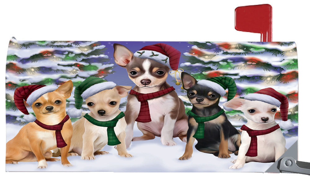 Magnetic Mailbox Cover Chihuahuas Dog Christmas Family Portrait in Holiday Scenic Background MBC48215
