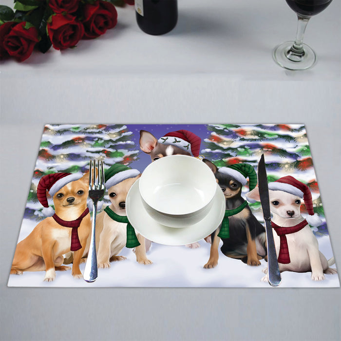 Chihuahua Dogs Christmas Family Portrait in Holiday Scenic Background Placemat