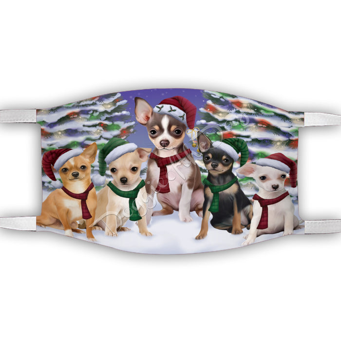 Chihuahua Dogs Christmas Family Portrait in Holiday Scenic Background Face Mask FM48334