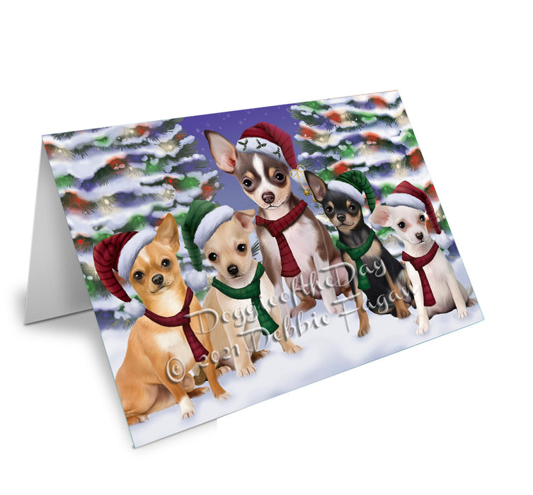 Christmas Family Portrait Chihuahua Dog Handmade Artwork Assorted Pets Greeting Cards and Note Cards with Envelopes for All Occasions and Holiday Seasons