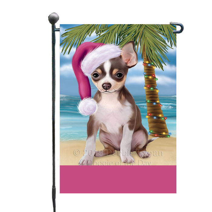 Personalized Summertime Happy Holidays Christmas Chihuahua Dog on Tropical Island Beach  Custom Garden Flags GFLG-DOTD-A60452