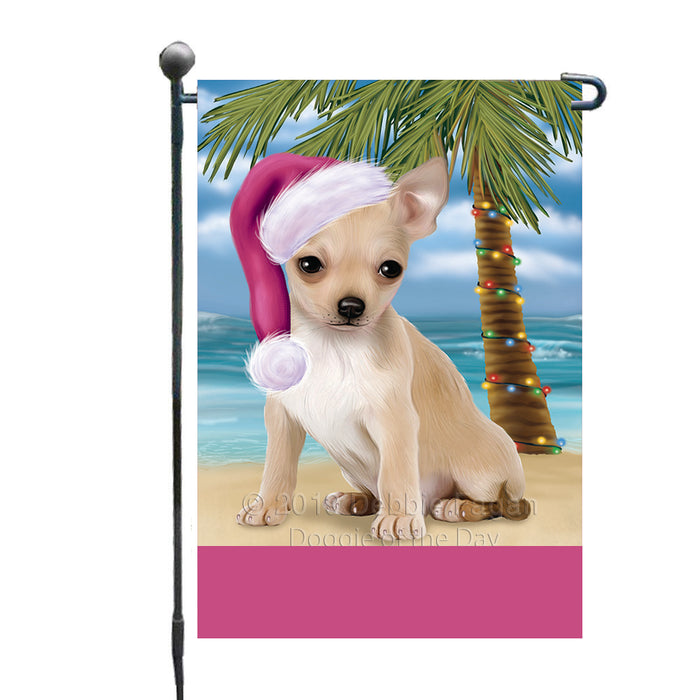 Personalized Summertime Happy Holidays Christmas Chihuahua Dog on Tropical Island Beach  Custom Garden Flags GFLG-DOTD-A60453