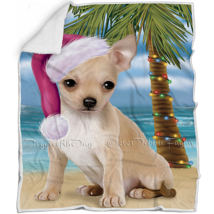 Summertime Happy Holidays Christmas Chihuahua Dog on Tropical Island Beach Blanket