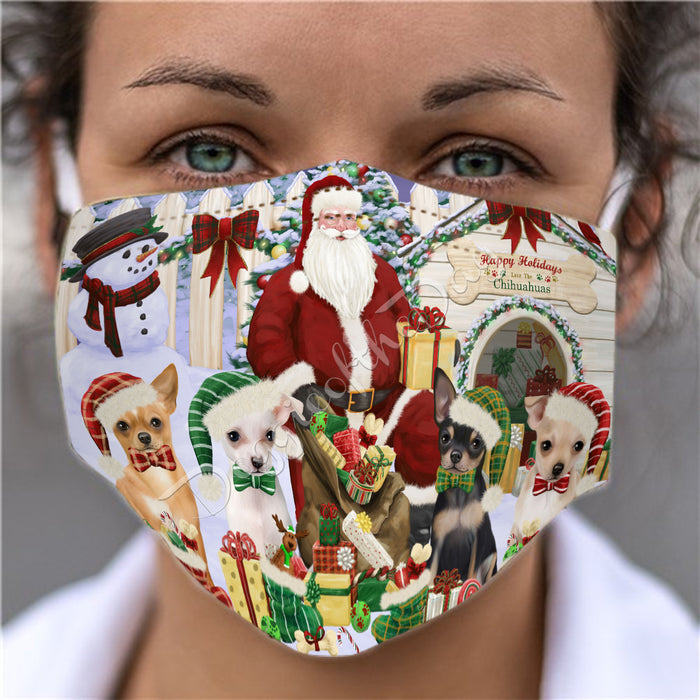 Happy Holidays Christmas Chihuahua Dogs House Gathering Face Mask FM48237