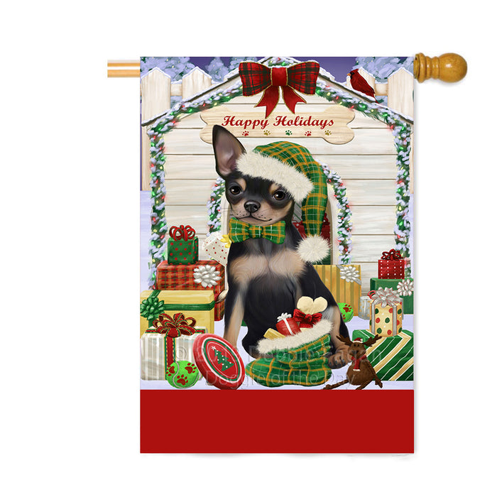 Personalized Happy Holidays Christmas Chihuahua Dog House with Presents Custom House Flag FLG-DOTD-A59361