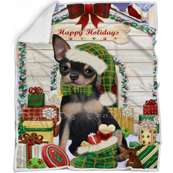 Happy Holidays Christmas Chihuahua Dog House with Presents Blanket BLNKT78744