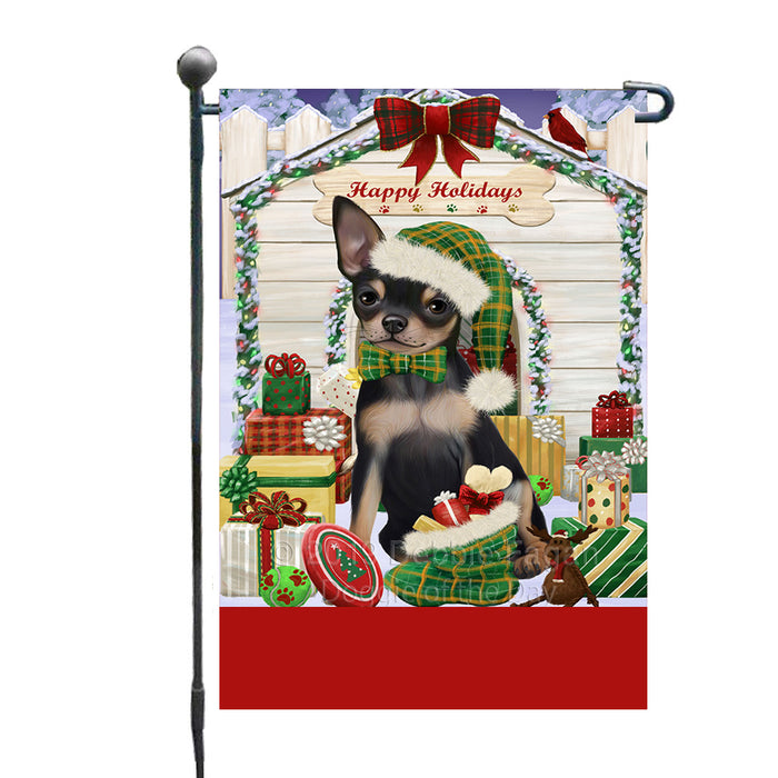 Personalized Happy Holidays Christmas Chihuahua Dog House with Presents Custom Garden Flags GFLG-DOTD-A59305