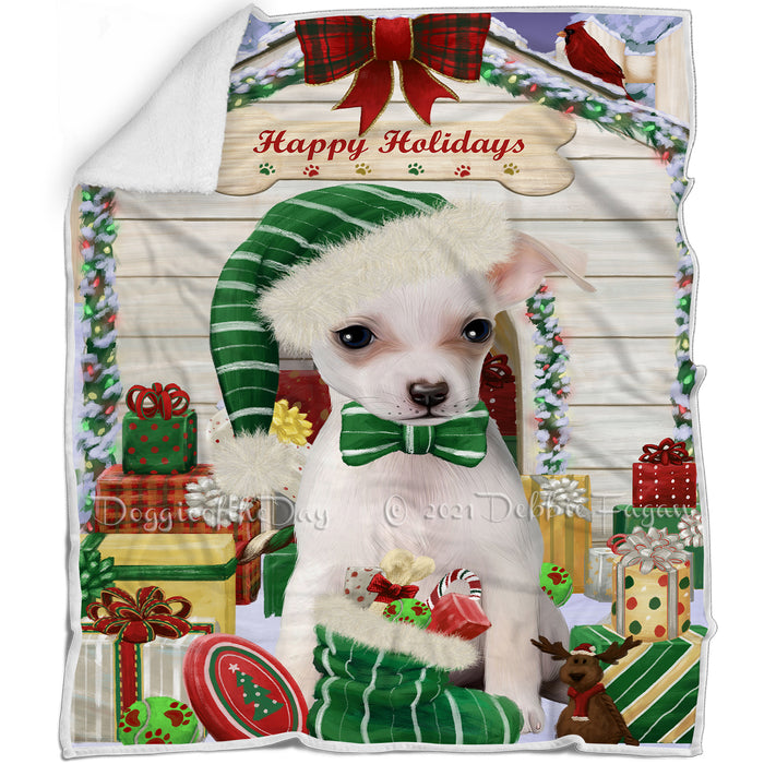 Happy Holidays Christmas Chihuahua Dog House with Presents Blanket BLNKT78753