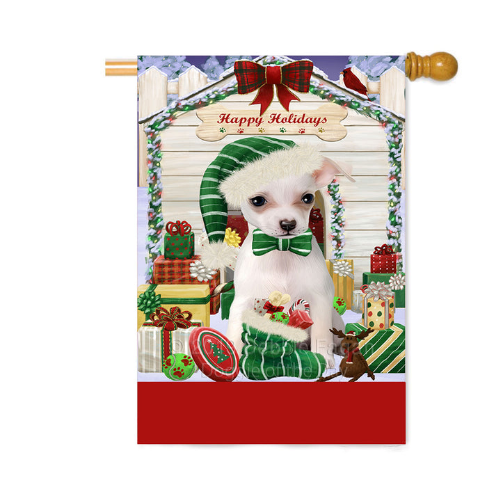 Personalized Happy Holidays Christmas Chihuahua Dog House with Presents Custom House Flag FLG-DOTD-A59362