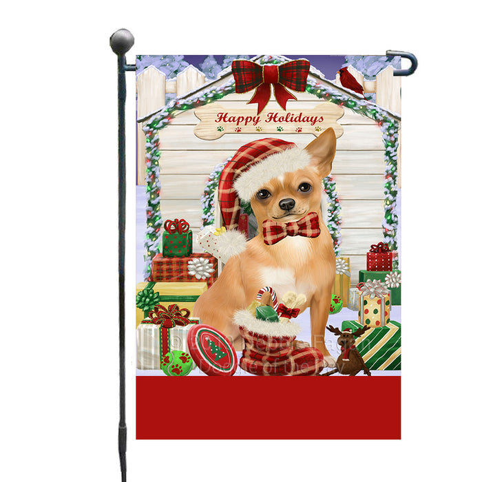 Personalized Happy Holidays Christmas Chihuahua Dog House with Presents Custom Garden Flags GFLG-DOTD-A59307