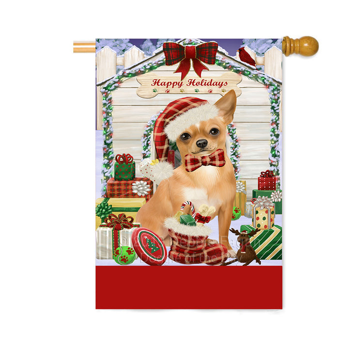 Personalized Happy Holidays Christmas Chihuahua Dog House with Presents Custom House Flag FLG-DOTD-A59363