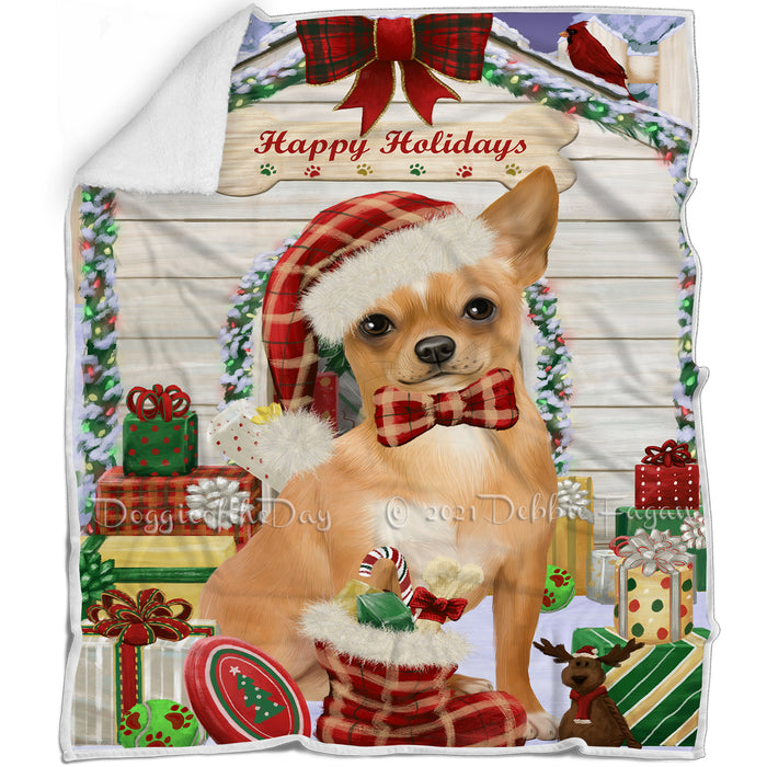 Happy Holidays Christmas Chihuahua Dog House with Presents Blanket BLNKT78762