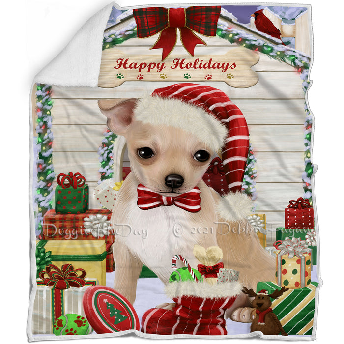 Happy Holidays Christmas Chihuahua Dog House with Presents Blanket BLNKT78771