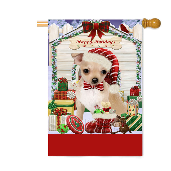 Personalized Happy Holidays Christmas Chihuahua Dog House with Presents Custom House Flag FLG-DOTD-A59364