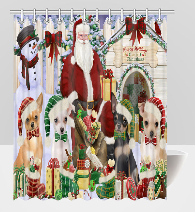 Happy Holidays Christmas Chihuahua Dogs House Gathering Shower Curtain