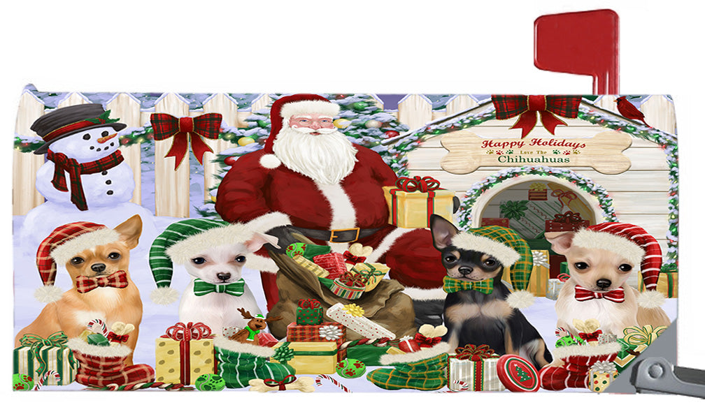 Happy Holidays Christmas Chihuahua Dogs House Gathering 6.5 x 19 Inches Magnetic Mailbox Cover Post Box Cover Wraps Garden Yard Décor MBC48805