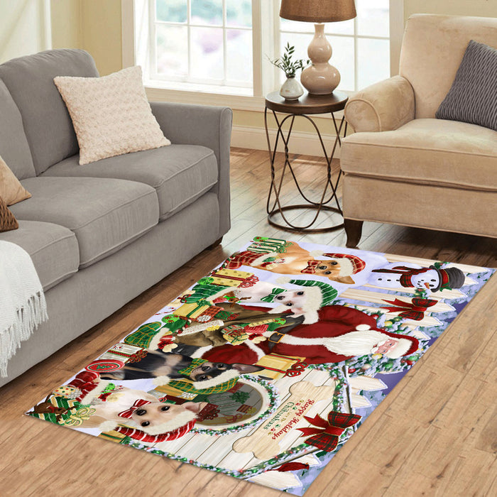 Happy Holidays Christma Chihuahua Dogs House Gathering Area Rug