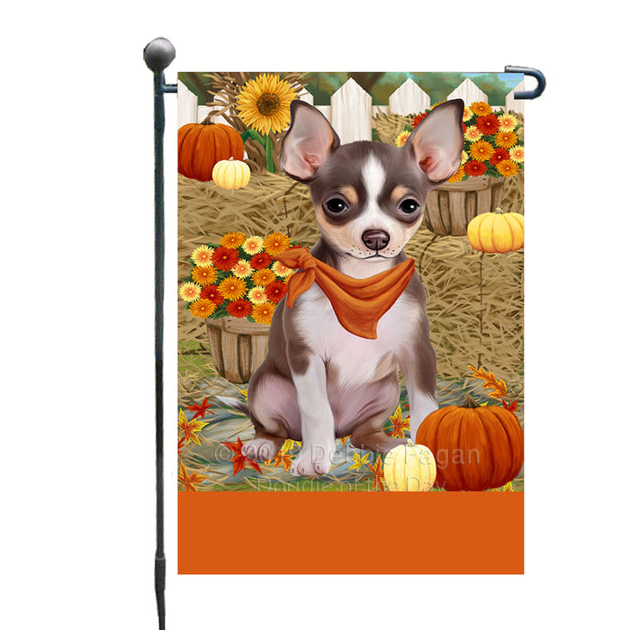 Personalized Fall Autumn Greeting Chihuahua Dog with Pumpkins Custom Garden Flags GFLG-DOTD-A61873