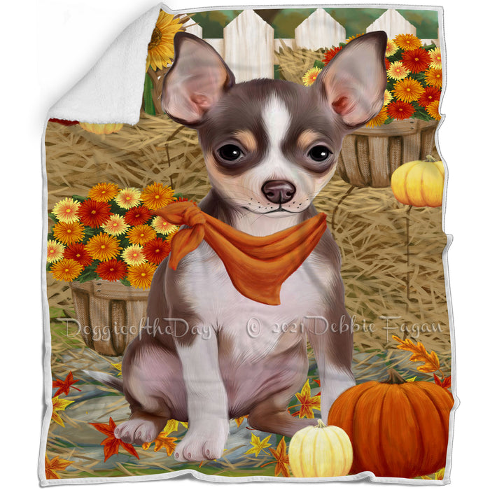 Fall Autumn Greeting Chihuahua Dog with Pumpkins Blanket BLNKT72624