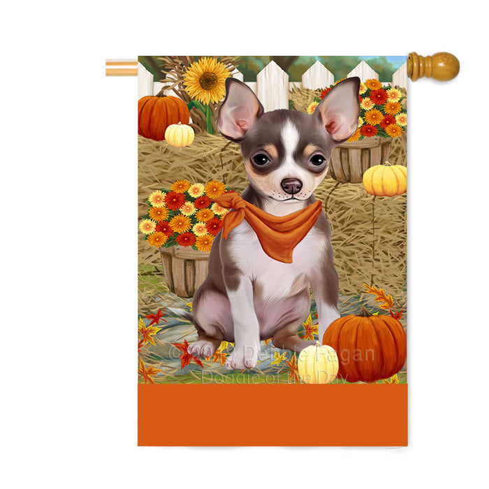 Personalized Fall Autumn Greeting Chihuahua Dog with Pumpkins Custom House Flag FLG-DOTD-A61929