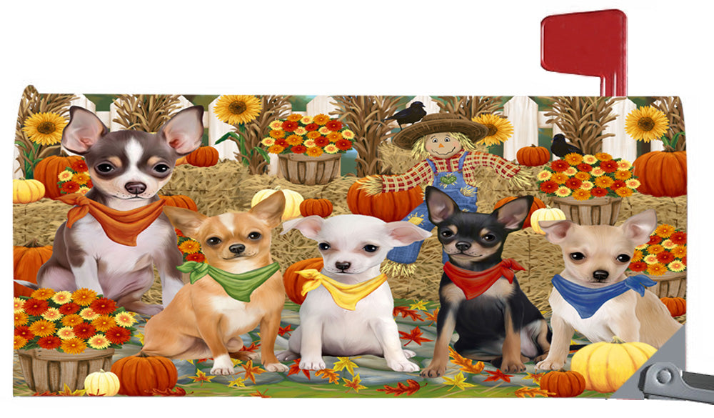Fall Festive Harvest Time Gathering Chihuahua Dogs 6.5 x 19 Inches Magnetic Mailbox Cover Post Box Cover Wraps Garden Yard Décor MBC49075