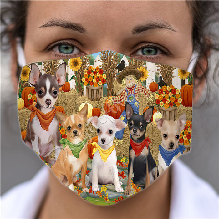 Fall Festive Harvest Time Gathering  Chihuahua Dogs Face Mask FM48526