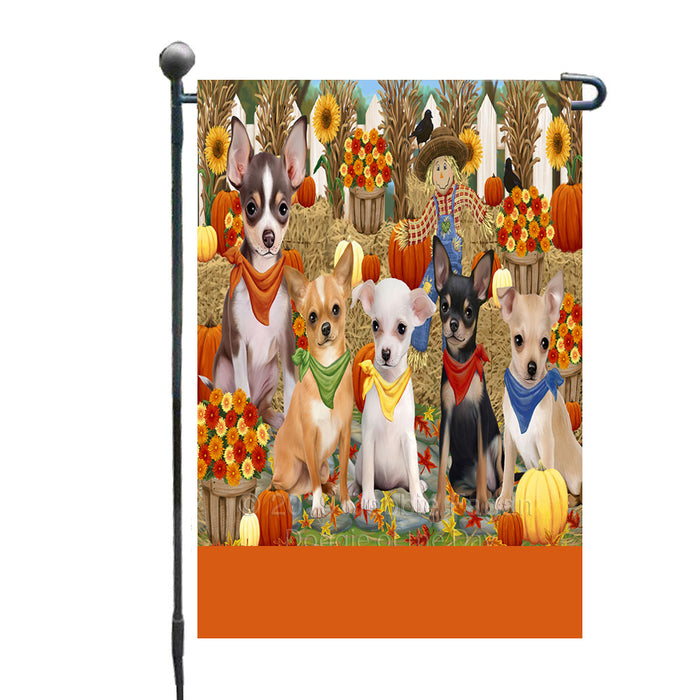 Personalized Fall Festive Gathering Chihuahua Dogs with Pumpkins Custom Garden Flags GFLG-DOTD-A61874