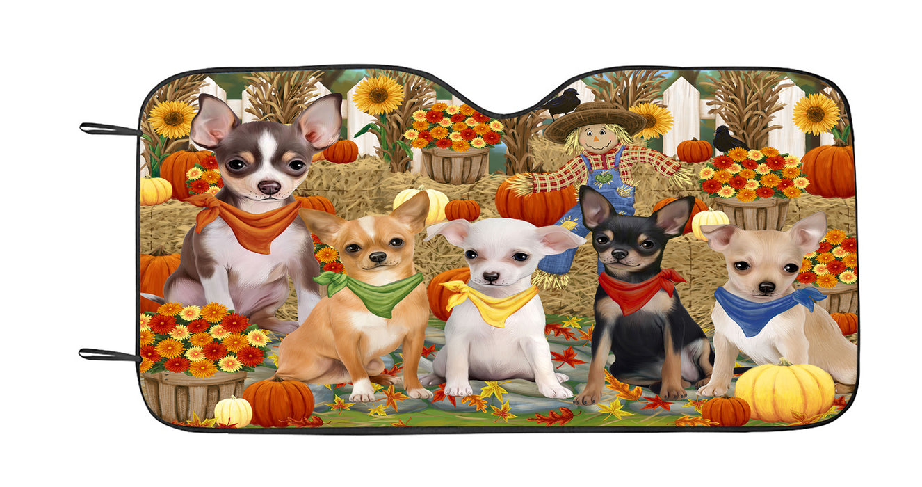 Fall Festive Harvest Time Gathering Chihuahua Dogs Car Sun Shade