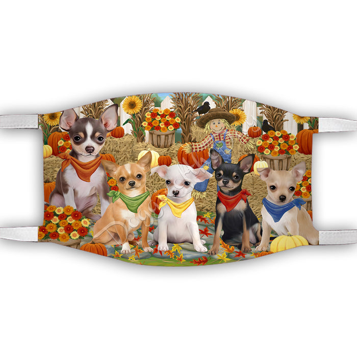 Fall Festive Harvest Time Gathering  Chihuahua Dogs Face Mask FM48526