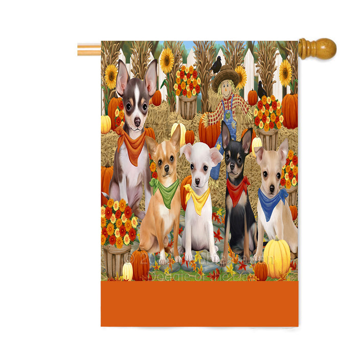 Personalized Fall Festive Gathering Chihuahua Dogs with Pumpkins Custom House Flag FLG-DOTD-A61930