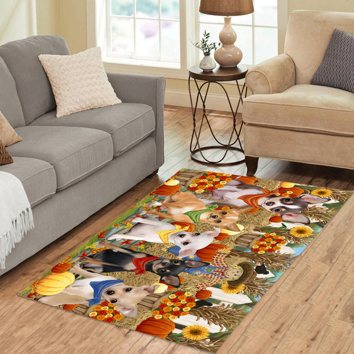 Fall Festive Harvest Time Gathering Chihuahua Dogs Area Rug