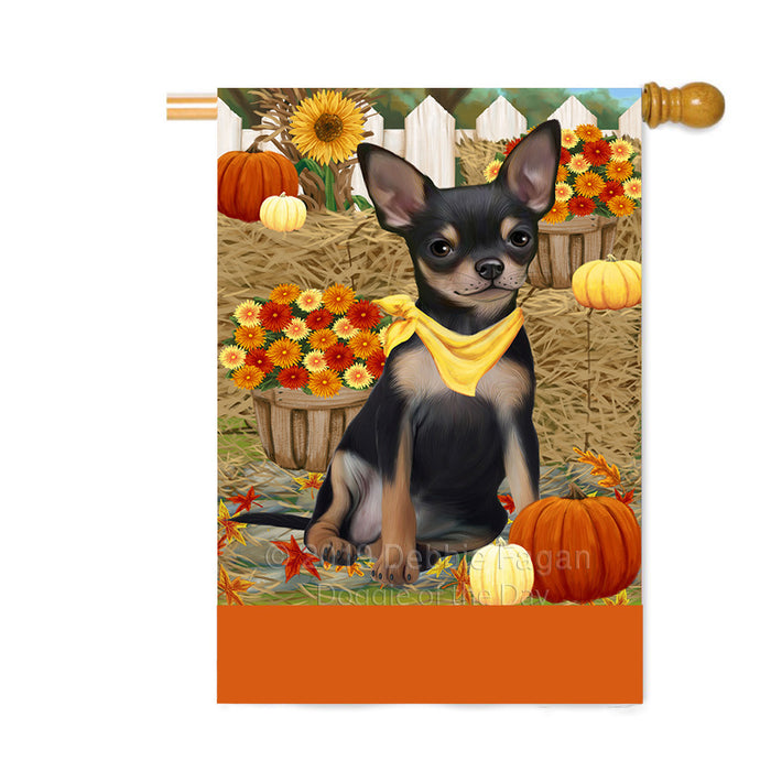 Personalized Fall Autumn Greeting Chihuahua Dog with Pumpkins Custom House Flag FLG-DOTD-A61931