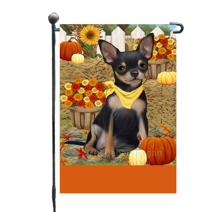 Personalized Fall Autumn Greeting Chihuahua Dog with Pumpkins Custom Garden Flags GFLG-DOTD-A61875