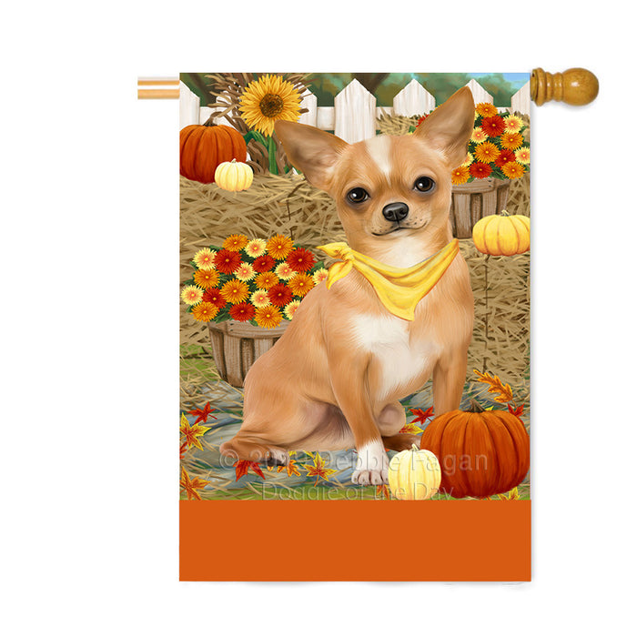 Personalized Fall Autumn Greeting Chihuahua Dog with Pumpkins Custom House Flag FLG-DOTD-A61932