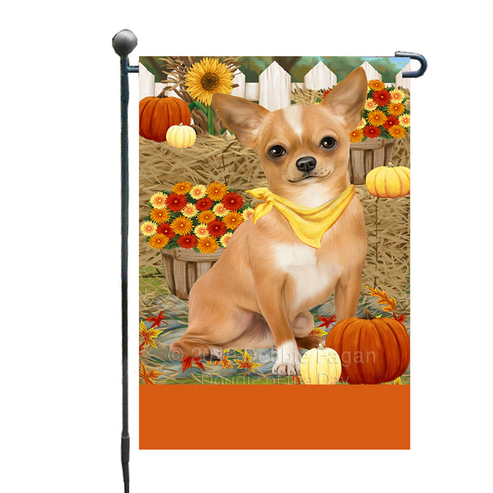 Personalized Fall Autumn Greeting Chihuahua Dog with Pumpkins Custom Garden Flags GFLG-DOTD-A61876