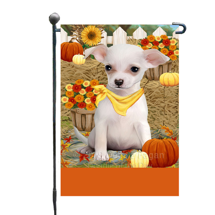 Personalized Fall Autumn Greeting Chihuahua Dog with Pumpkins Custom Garden Flags GFLG-DOTD-A61877