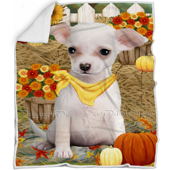 Fall Autumn Greeting Chihuahua Dog with Pumpkins Blanket BLNKT72651