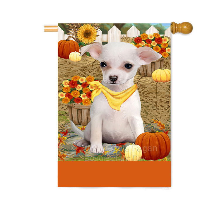 Personalized Fall Autumn Greeting Chihuahua Dog with Pumpkins Custom House Flag FLG-DOTD-A61933