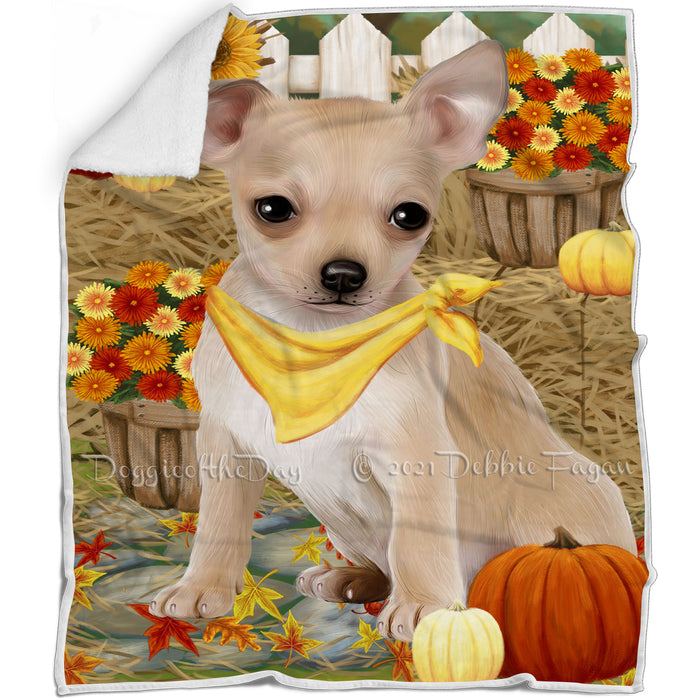 Fall Autumn Greeting Chihuahua Dog with Pumpkins Blanket BLNKT72660