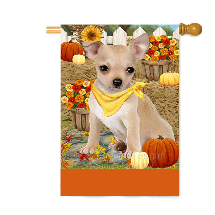 Personalized Fall Autumn Greeting Chihuahua Dog with Pumpkins Custom House Flag FLG-DOTD-A61934